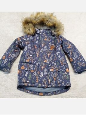 Kuling Navy Blue Might Forest Fox Hooded Fur Parka Snow Coat Unisex Kids 98  3T